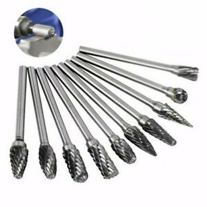 10x Head Carbide Burrs For Rotary Drill Grinder Carving Bit + Box US