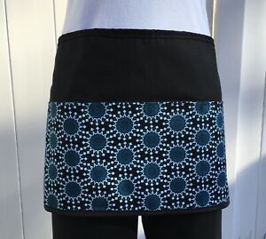 Cute Black Teal 3 pocket waitress waist Half apron Dots Circles resturants cafe