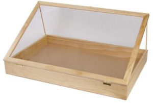 SSW Basics Portable Natural Pine Wood Countertop Locking Display Case - 24&#034; W