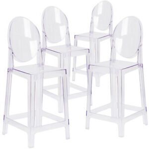 FLASH FURNITURE 4-OW-GHOSTBACK-24-GG Ghost Counter Stool with Oval Back in