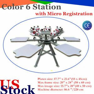 US 6 Color 6 Station Silk Screen Printing Press Machine with Micro Registration