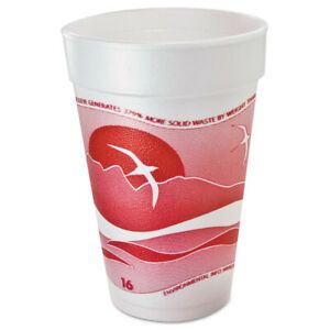 Dart 16J16H Horizon Foam Cup Hot/Cold 16Oz. Printed Cranberry/White 25/Bag