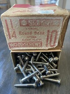 Lot Of 135 #10x 1-1/4” Round Head Slotted Wood Screws Steel Nickel Plated
