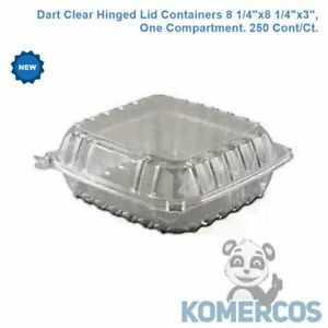 Dart Clear Hinged Lid Containers 8 1/4&#034;x8 1/4&#034;x3&#034;, One Compartment. 250 Cont/Ct