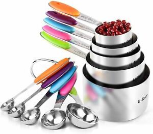 10 Piece Measuring Cups and Spoons Set in 18/8 Stainless Steel