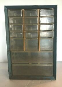 Vintage Akro Mills Small Parts Storage Cabinet Bin Organizer 17 Drawers