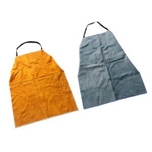 2PCS Adjustable Leather Welding Protective Work Apron Bib Blue+Yellow