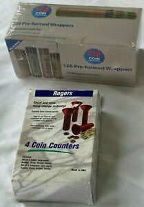 128 PRE-FORMED COIN WRAPPERS  *  NEW  *  w/ BONUS  4 CHANGE SORTER COUNTER TUBES