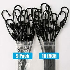 9 Pack Bungee Cords with Hooks, Heavy Duty 18 Inch Bungee Ropes Straps for Bikes