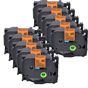 10PK Label TZe-B51 TZ-B51 Black on Fluorescent Orange 24MM For Brother PT2310