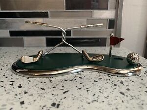 Business Card Holder Twisted Golf Clubs on Putting Green Golf Ball Flag
