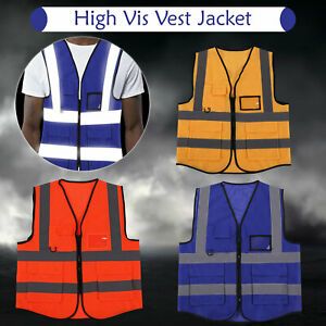 Hi Vis Viz Vest High Visibility Safety Waistcoat with Large Phone &amp; ID Pockets