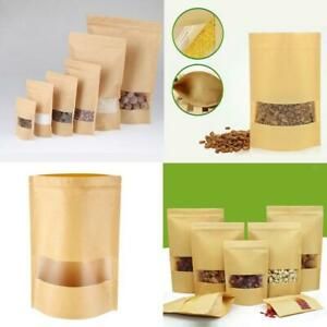 Kraft Paper Bag with Clear Window for Storage Gift Package Self Seal Zipper