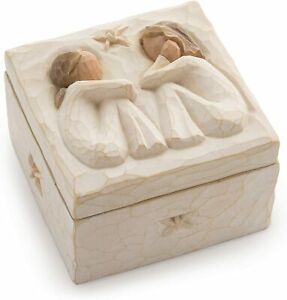 Friendship Sculpted Hand Painted Keepsake Box Relief Carving Seated Figures New