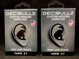x2 Decibullz Custom Molded Earplugs NRR31 Heat &amp; Shape 2ct ea (PACK OF 2)