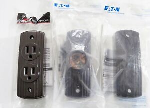 NEW Set DECO Vintage Style BROWN Surface Mount SWITCH, OUTLET, CHAIN LAMP HOLDER
