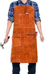 LEASEEK Leather Welding Work Apron,Heat Resistant &amp; Flame Resistant Bib Apron,He