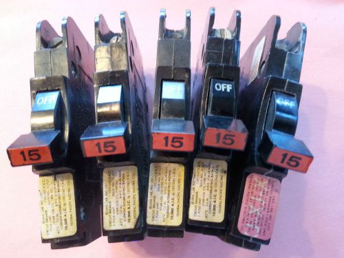 Federal Pacific Electric (5) FPE 15 Amp Thin Circuit Breakers LOT Type NC