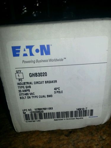 Eaton GHB3020 3 Pole 20 Amp Industrial Breaker 277/480 VAC