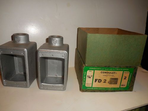 (2)  3/4&#034;  FD 2 Condulet Conduit Fittings Crouse and Hinds