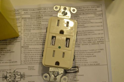 Hubbell usb receptacle usb15x2la (charges cell phone/tablet) for sale