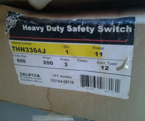 GE Non-fusible Safety Switch THN3364J 200A 600V 3P 3W Nema 12 Enclosure New