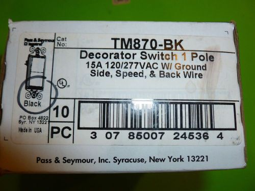 Box of 10 Pass &amp; Seymour TM870-BK BLACK 1P Switch 15A,
