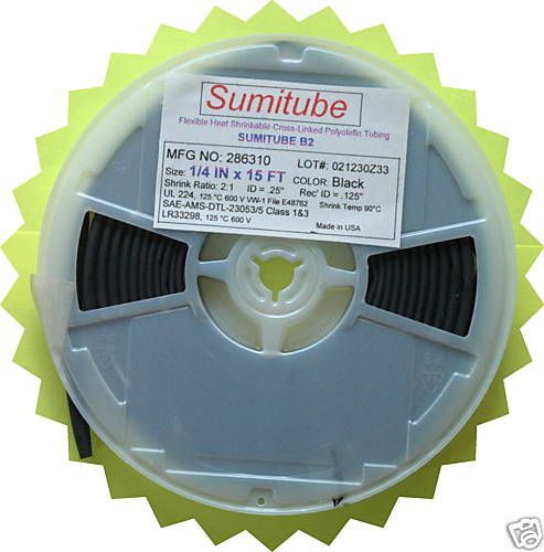 1/4&#034; x 15 feet sumitube b2 polyolefin heat shrink tube tubing black  .250 in for sale