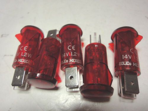 Solico 14V 1.2W Red Round Indicator Light Lot of 5 (Pcs)