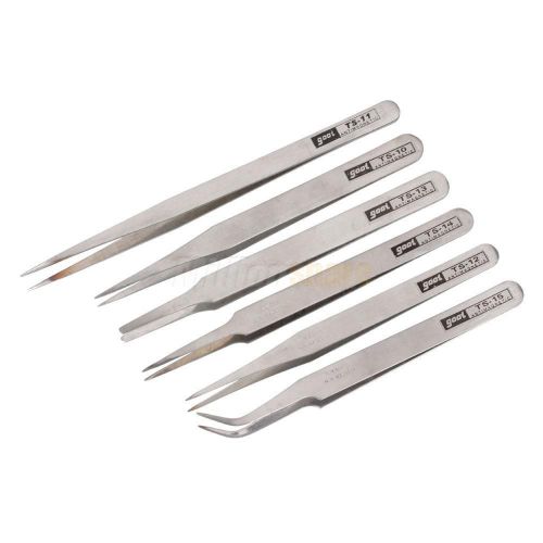 6pcs gooi anti-static stainless steel standard tweezers maintenance tools kit for sale