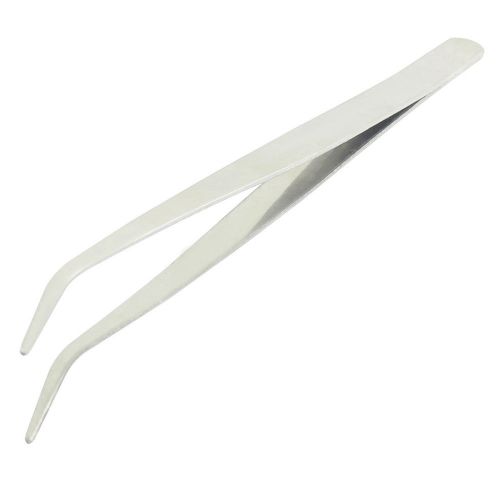 6&#034; length silver tone metal curved tip tweezers handy tool set for sale