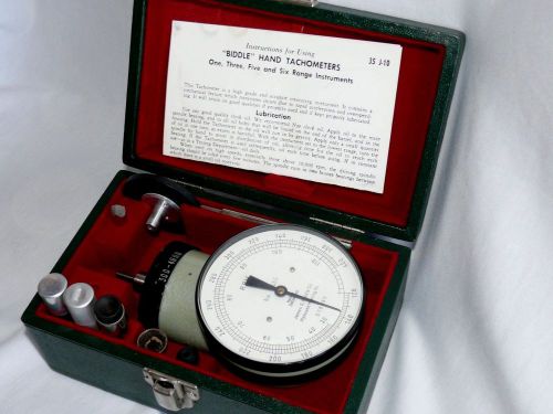 James G. Biddle Mechanical Tachometer, 3 Ranges, Original Case, All Accessories