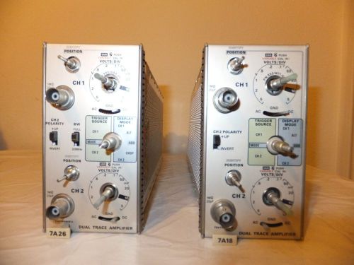 Tektronix 7A26 &amp; 7A18 Dual Trace Amplifiers PAIR Oscilloscope Plug-in Module