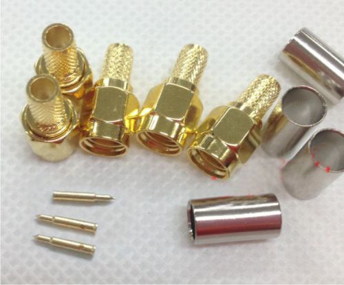 10PCS Gold plated SMA male Plug crimp Connector plug for RG58 LMR195 Cables