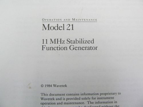 Wavetek Model 21 11 MHz Function Generator Operators  Manintenance Manual w/ Sch
