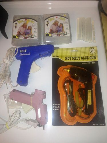 Glue gun lot, 3 glue guns, 2 packs of glue sticks, 15 glue sticks for sale