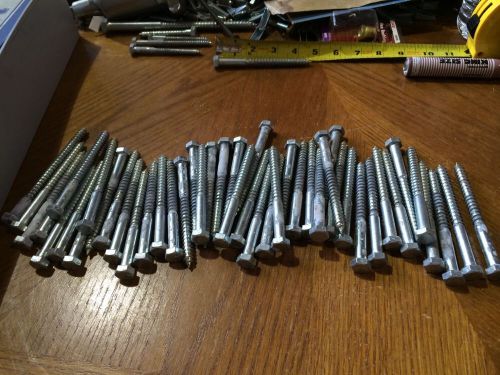 Lot of 47 steel hex lag screw bolt 3/8&#034; x 4 1/2&#034; zinc plated hex head hillman for sale