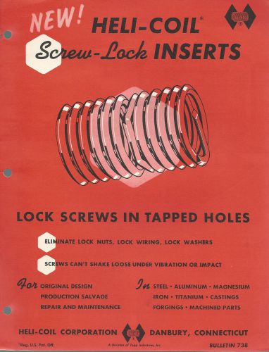 Heli-Coil Corp Danbury CT  Screw-Lock Inserts Vintage Industrial Brochure 1950&#039;s