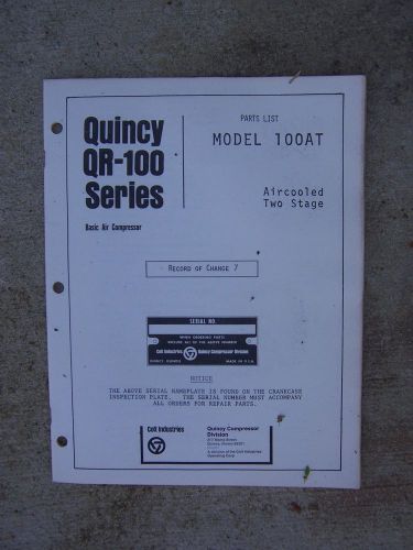 1975 quincy qr-100 series model 100at two stage air compressor parts list r for sale