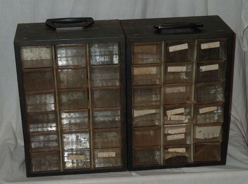 2 Vintage Akro-Mils Small Parts Storage Cabinet 18 Drawer Metal Blue Sewing