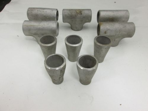 Lot x 10  1&#034; Buttweld Tees &amp; 1&#034;x1/2&#034; Concentric Reducers Stainless Steel