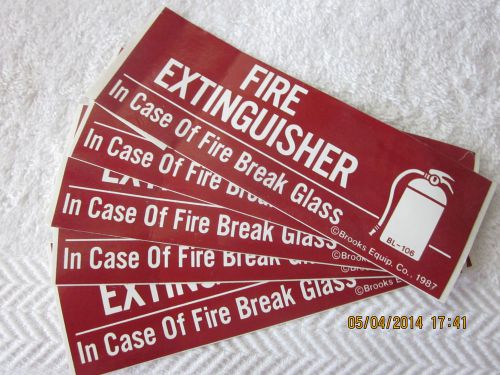 (lot of 5) self-adhesive vinyl &#034;fire extinguisher break glass&#034; sign&#039;s 2 x 6 new for sale