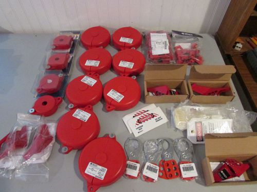 Brady lockout lot of various parts and sizes gate valve and ball valve lockout. for sale
