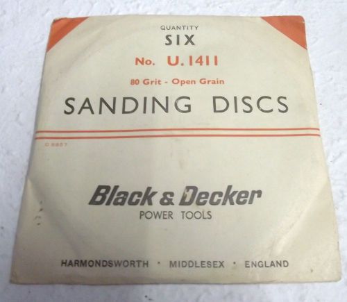 6 VTG RARE ANTIQUE BLACK &amp; DECKER  PAPER SANDING DISC 80 GRIT OPEN GRAIN ENGLAND
