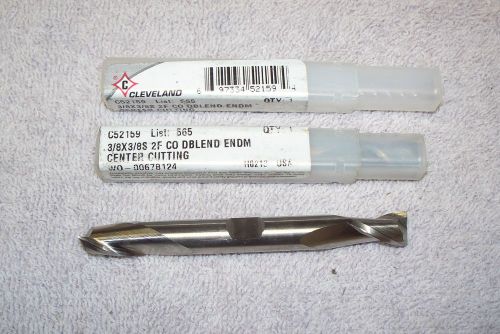 2 UN-USED IN TUBE  CLEVELAND 3/8&#034;  DOUBLE END  2 FLUTE END MILLS