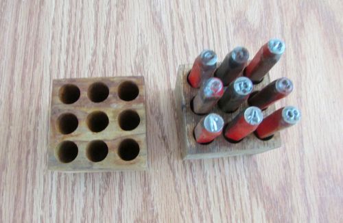Antique Numbers Punch Set Tool in Wood Box numbers 0 - 8