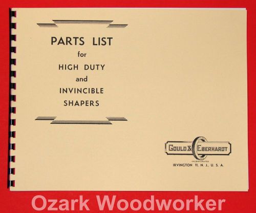 Gould &amp; eberhardt high duty &amp; invincible metal shapers  part manual 1001 for sale
