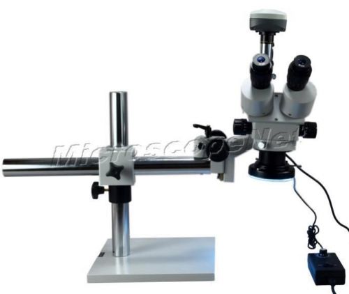 Trinocular Boom Stand Zoom Microscope 3.5X-90X +144 LED Light+5MP USB Camera
