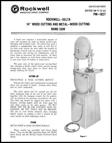 Delta rockwell 14 inch wood/metal band saw manual for sale