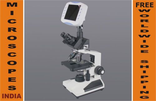 Research quality trinocular microscope w 6&#034; lcd monitor 2mp tv camera 1gb card for sale